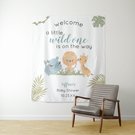 Baby Boy Shower Safari Animals Backdrop Sign Wandkleed (In situ)