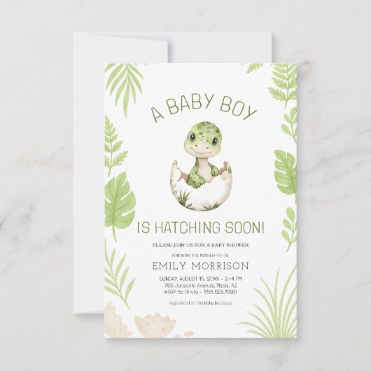 Baby Boy Shower Schattigee dinosaurus komt binnenk Kaart (Voorkant)