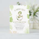 Baby Boy Shower Schattigee dinosaurus komt binnenk Kaart (Staand voorkant)