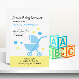 Baby Boy Shower Stroller Uitnodiging