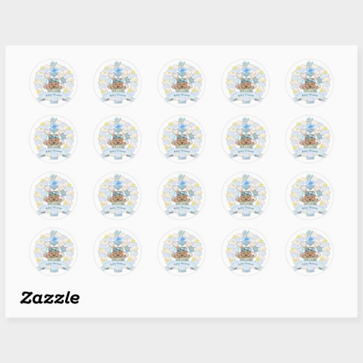 Baby Boy Shower Teddy Bear Ronde Sticker (Vel)