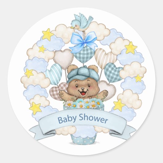 Baby Boy Shower Teddy Bear Ronde Sticker (Voorkant)