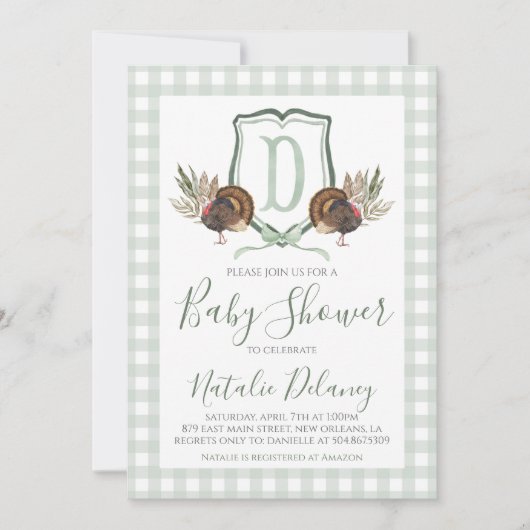 Baby Boy Shower Turkije Zuidelijk Groene Gingham Kaart (Voorkant)