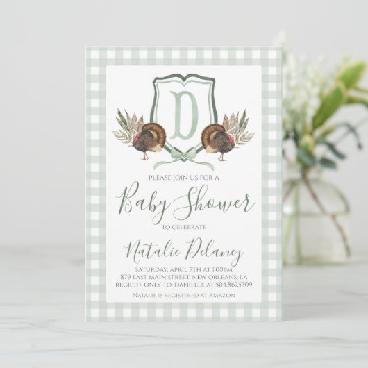 Baby Boy Shower Turkije Zuidelijk Groene Gingham Kaart (Staand voorkant)