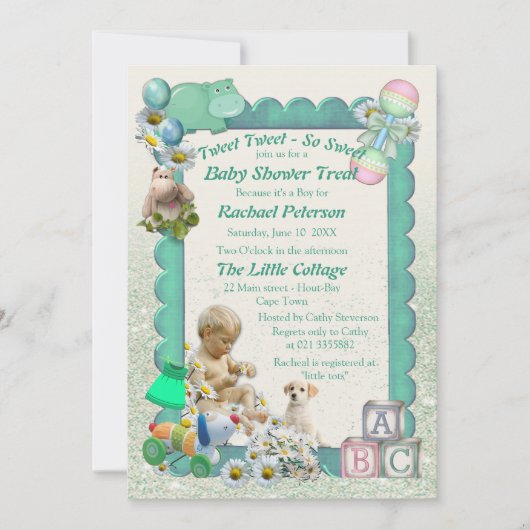 Baby Boy Shower Tweets Uitnodiging (Voorkant)