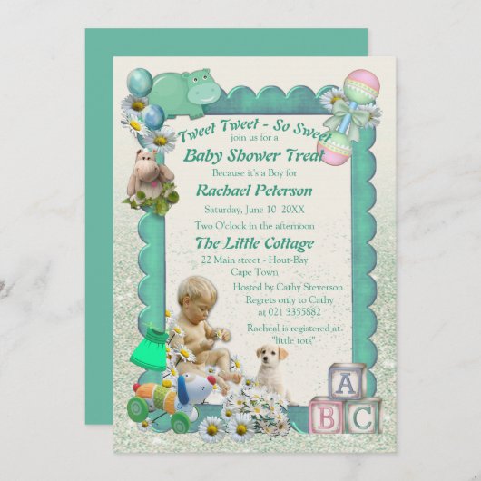 Baby Boy Shower Tweets Uitnodiging (Voorkant / Achterkant)