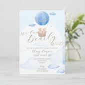 Baby Boy Shower Uitnodiging Blauw Beer Thema (Staand voorkant)