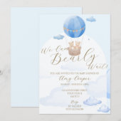 Baby Boy Shower Uitnodiging Blauw Beer Thema (Voorkant / Achterkant)