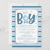 Baby Boy Shower-uitnodiging | Blauwe strepen Kaart (Voorkant)