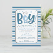 Baby Boy Shower-uitnodiging | Blauwe strepen Kaart (Staand voorkant)