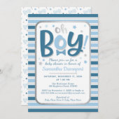 Baby Boy Shower-uitnodiging | Blauwe strepen Kaart (Voorkant / Achterkant)