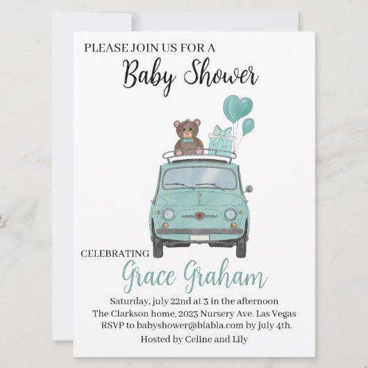 Baby Boy Shower-uitnodiging Fiat 500 Kaart (Voorkant)
