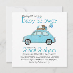Baby Boy Shower-uitnodiging Fiat 500 Kaart