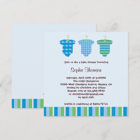 Baby Boy Shower-uitnodiging Kaart (Voorkant / Achterkant)