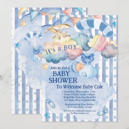 Baby Boy Shower-uitnodiging Kaart (Voorkant / Achterkant)