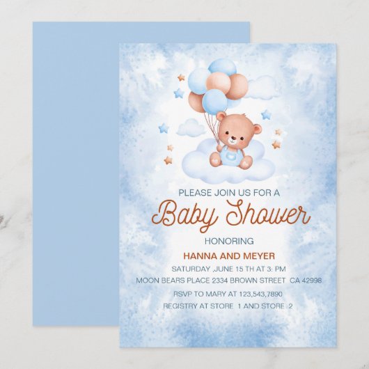 Baby Boy Shower-uitnodiging Kaart (Voorkant / Achterkant)