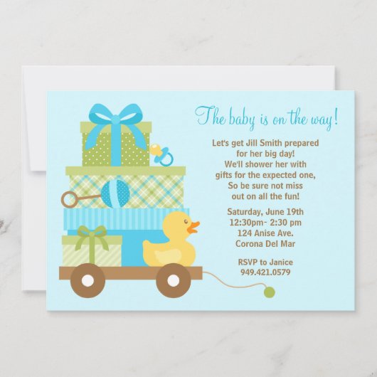 Baby Boy Shower-uitnodiging met bijbehorende envel Kaart (Voorkant)