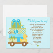 Baby Boy Shower-uitnodiging met bijbehorende envel Kaart (Voorkant / Achterkant)