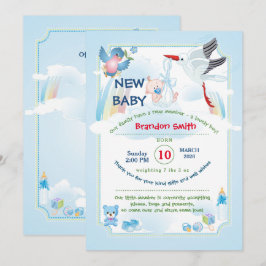 baby boy shower uitnodiging met een grappige ooiev