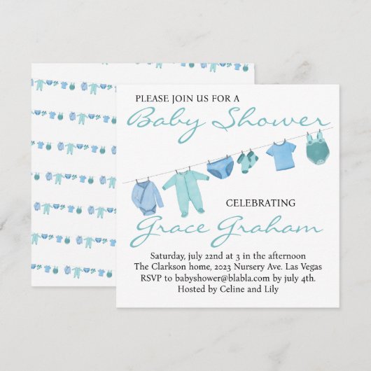 Baby Boy Shower-uitnodigingen Kaart (Voorkant / Achterkant)