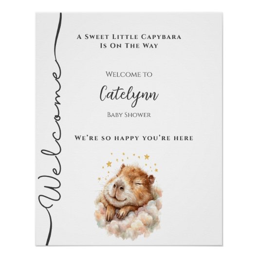 Baby Boy Shower Welcome Sign • Capybara Theme Perfect Poster (Voorkant)