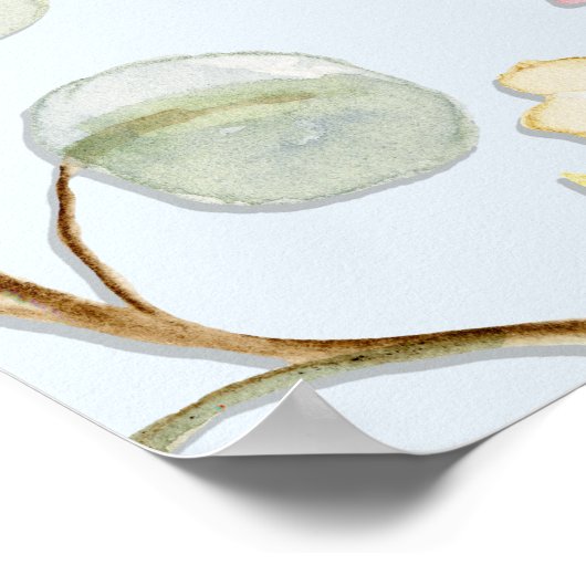 Baby Boy Shower Welkom Floral Dusty Blue Hexagon Poster (Hoek)