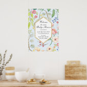 Baby Boy Shower Welkom Floral Dusty Blue Hexagon Poster (Keuken)