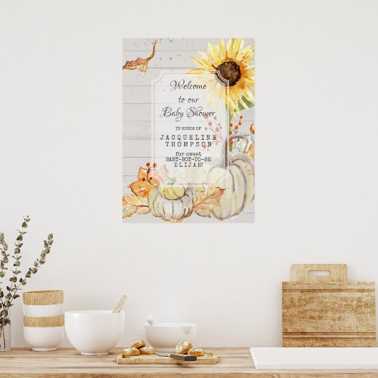 Baby Boy Shower Welkom Herfst Pumpkin Sunflower Ar Poster (Keuken)