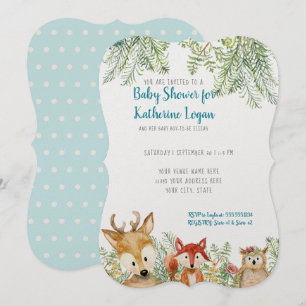 Baby Boy Shower Woodland Animals Deer, Fox n Owl Kaart