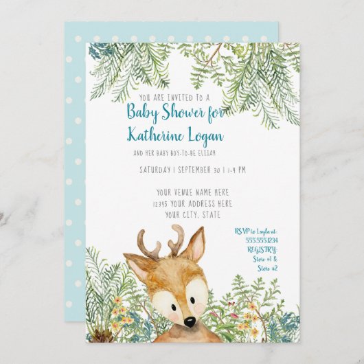 Baby Boy Shower Woodland Forest Deer Forest Ferns Kaart (Voorkant / Achterkant)