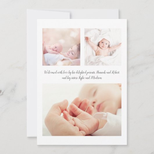 Baby Boy Simple Multi Photo Blue Birth Aankondiging (Achterkant)