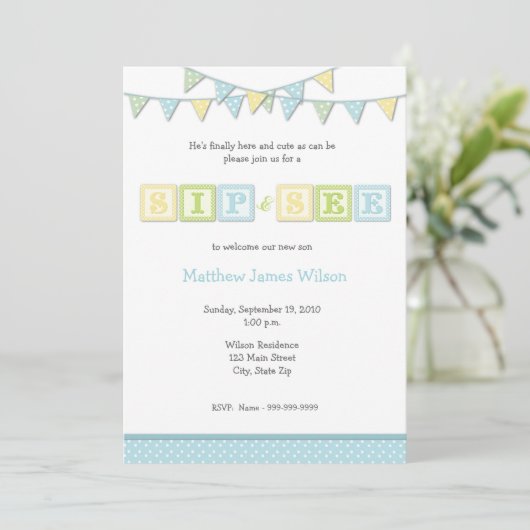 Baby Boy Sip en zie Uitnodiging (Staand voorkant)