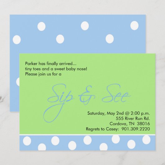 Baby Boy Sip en zie Uitnodigingen (Voorkant / Achterkant)