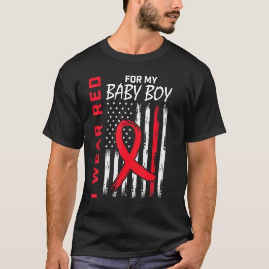 Baby Boy Son Heart Disease Awareness US Flag Match T-shirt (Voorkant)
