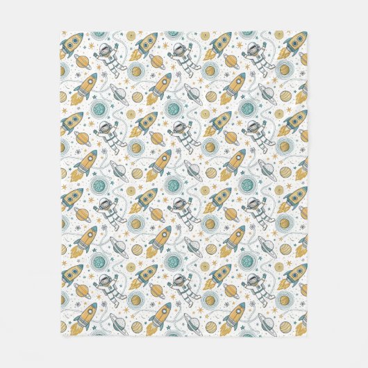 Baby Boy Space Blanket Planets & Rocket Design Fleece Deken (Voorkant)