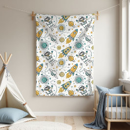 Baby Boy Space Blanket Planets & Rocket Design Fleece Deken