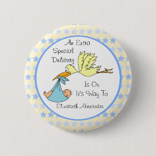 Baby Boy Special Delivery Stork Baby shower Favor Ronde Button 5,7 Cm
