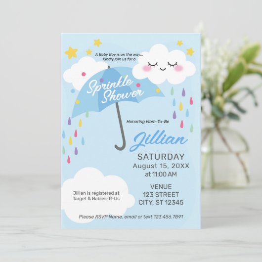 Baby Boy Sprinkle Douche Kaart (Staand voorkant)