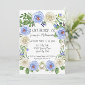 Baby Boy Sprinkle Shower Blue n White Rose Floral Kaart (Staand voorkant)