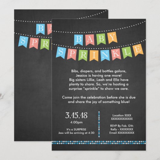 Baby Boy Sprinkle Uitnodiging (Voorkant / Achterkant)