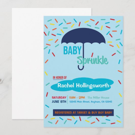 Baby Boy Sprinkle Umbrella Kaart (Voorkant / Achterkant)