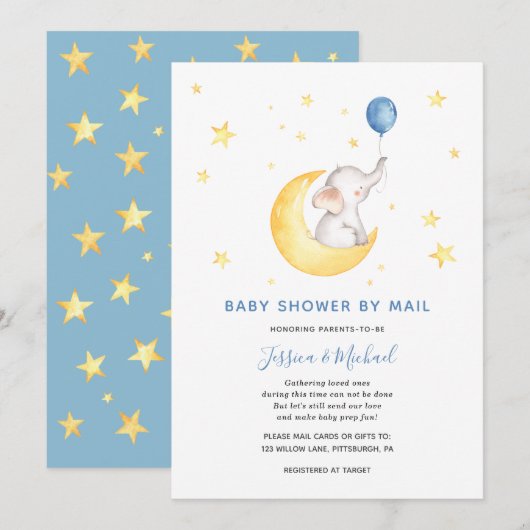 Baby Boy Star Olifant Baby shower per post Kaart (Voorkant / Achterkant)