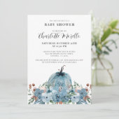 Baby Boy Stofblauw Herfst Pompoen Kaart (Staand voorkant)