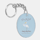 Baby Boy Stork Blue Shower Save the Date Sleutelhanger (Voorkant Links)
