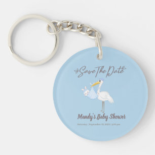 Baby Boy Stork Blue Shower Save the Date Sleutelhanger