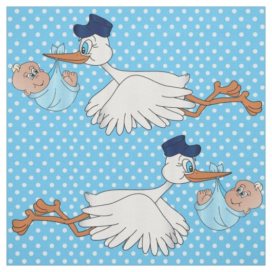 Baby Boy Stork Design Patroon Stof (Swatch)
