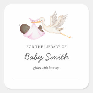 Baby Boy Stork Douche Bookplate Vierkante Sticker