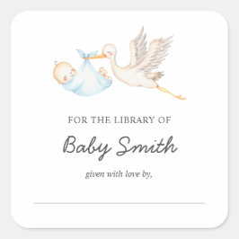 Baby Boy Stork Douche Bookplate Vierkante Sticker