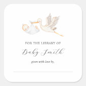 Baby Boy Stork Douche Bookplate Vierkante Sticker (Voorkant)