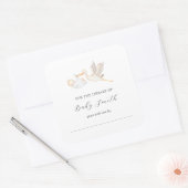 Baby Boy Stork Douche Bookplate Vierkante Sticker (Envelop)